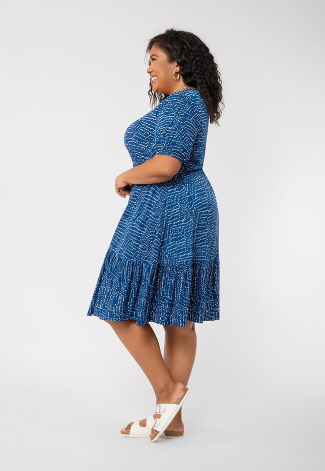 Chelsea Blue Dot Ruffle Tiered Puff Sleeve Dress, , alternate image number null