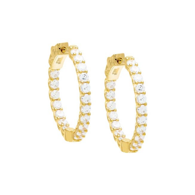 CZ Thin Round Hoop Earring, Gold / Gold, hi-res image number 0