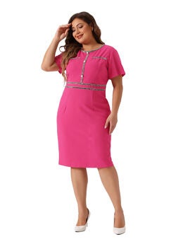 Button Crew Neck Bodycon Pencil Dress