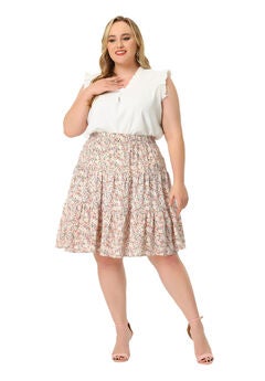 Summer Floral A-Line Stretch High Waist Tiered Skirt