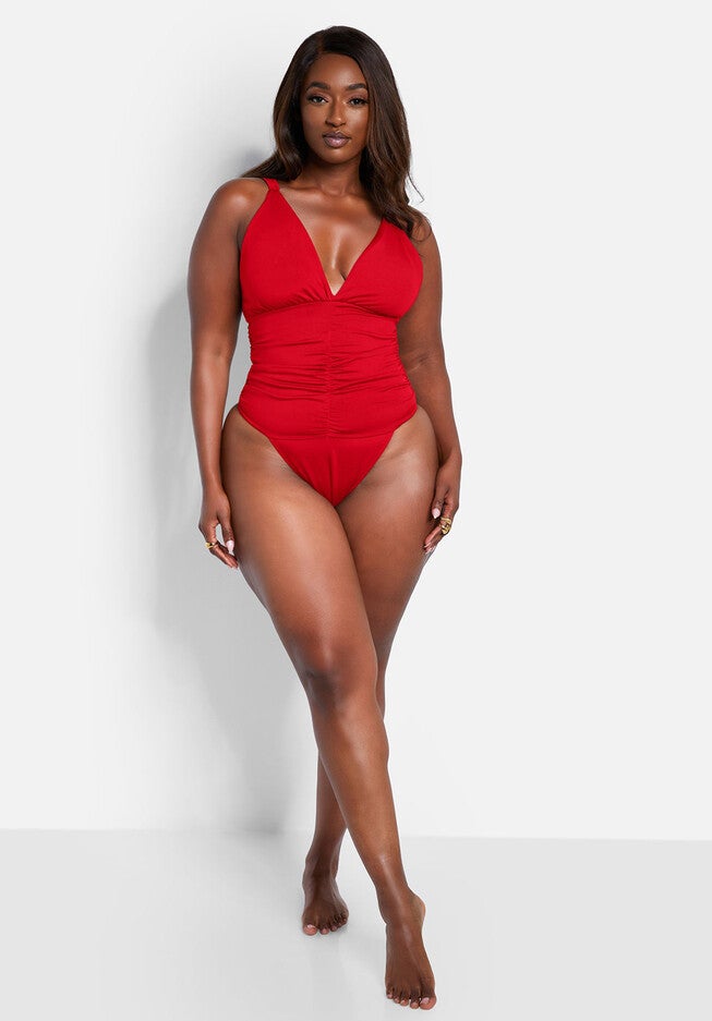 Kailani Ruched Swimsuit, Red / Red, hi-res image number 0