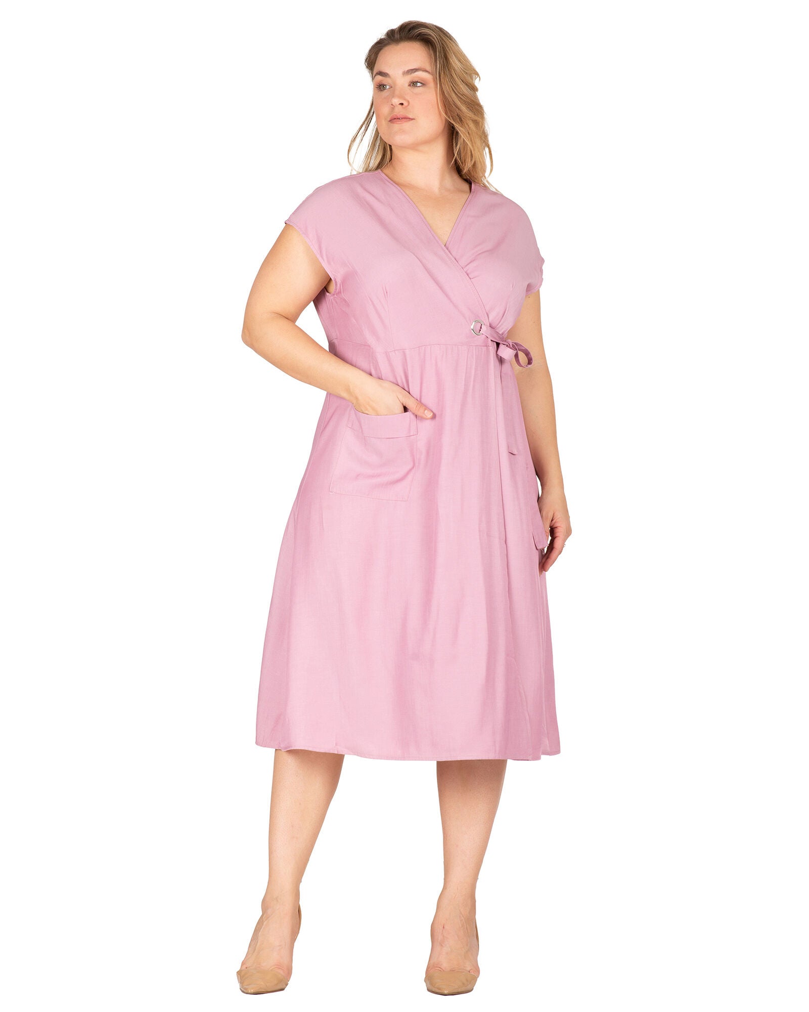 Hazel Women&#39;s Kimono Cap Sleeves Midi Wrap Dress, Mauve / Mauve, hi-res image number 0