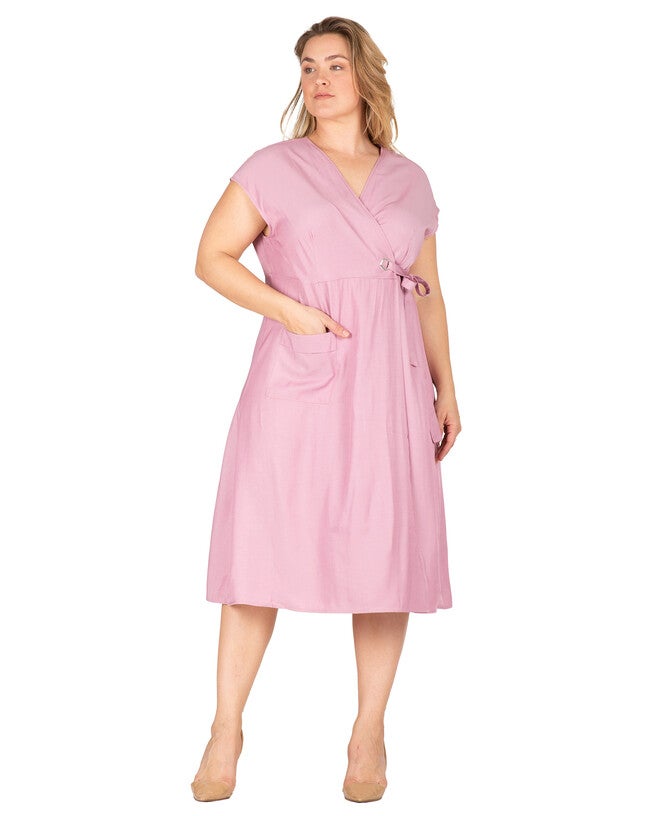 Hazel Women's Kimono Cap Sleeves Midi Wrap Dress, Mauve / Mauve, hi-res image number 0