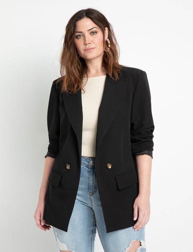 Long Relaxed Blazer, Totally Black / Black, hi-res image number 0