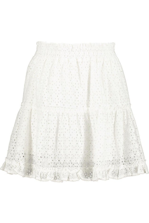 EYELET RUFFLE MINI SKIRT IN WHITE EYELET, White Eyelet / White, hi-res image number null