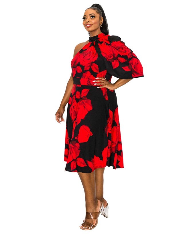 CAVALLI FLORAL FLARE DRESS, , alternate image number null
