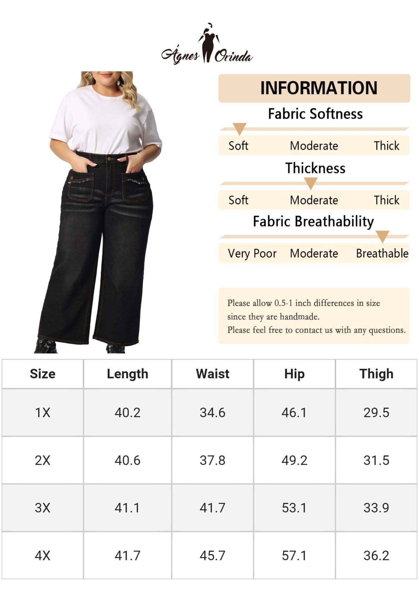 WIDE LEG WASHED STRETCHY PALAZZO PANTS DENIM JEANS, Black / Black, alternate image number 4