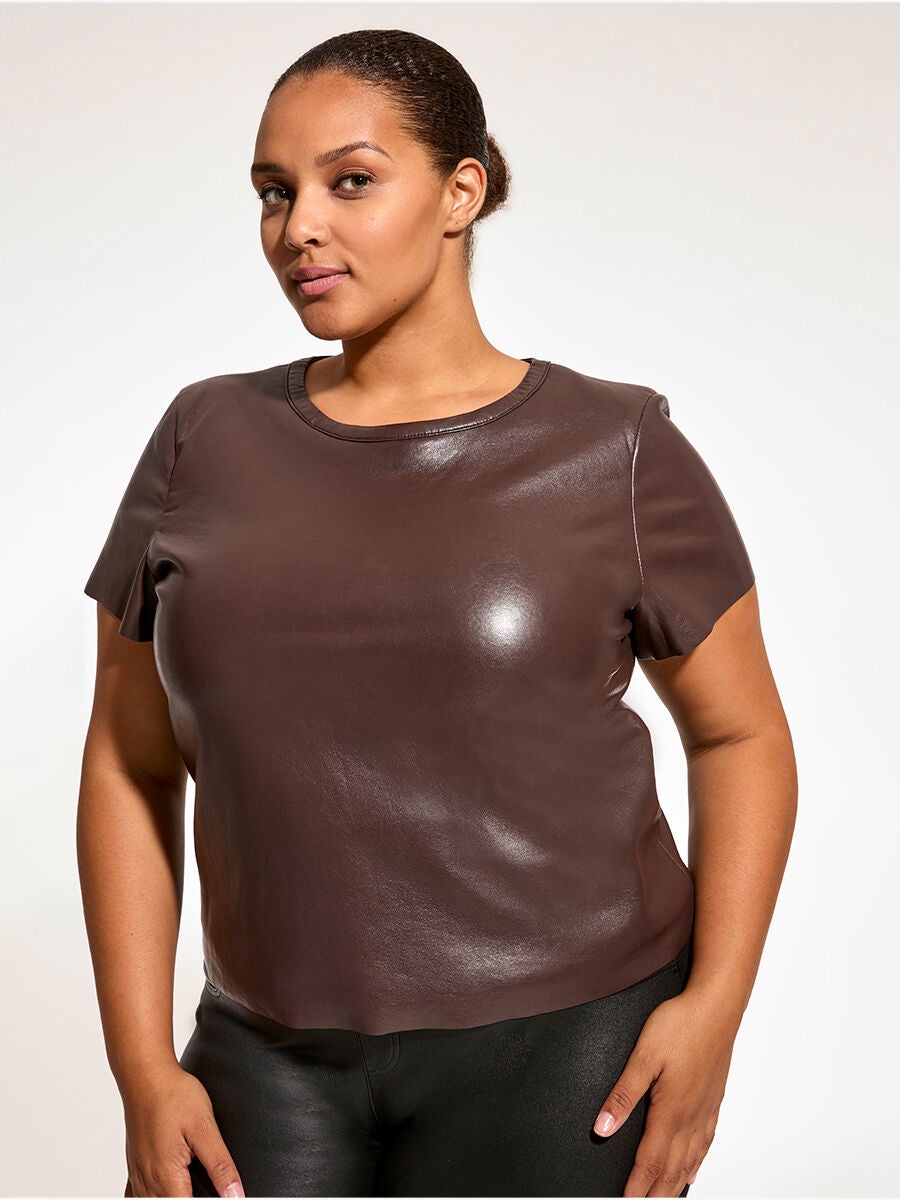 New Guard Recycled Leather Tee, Mahogany / Brown, alternate image number 2