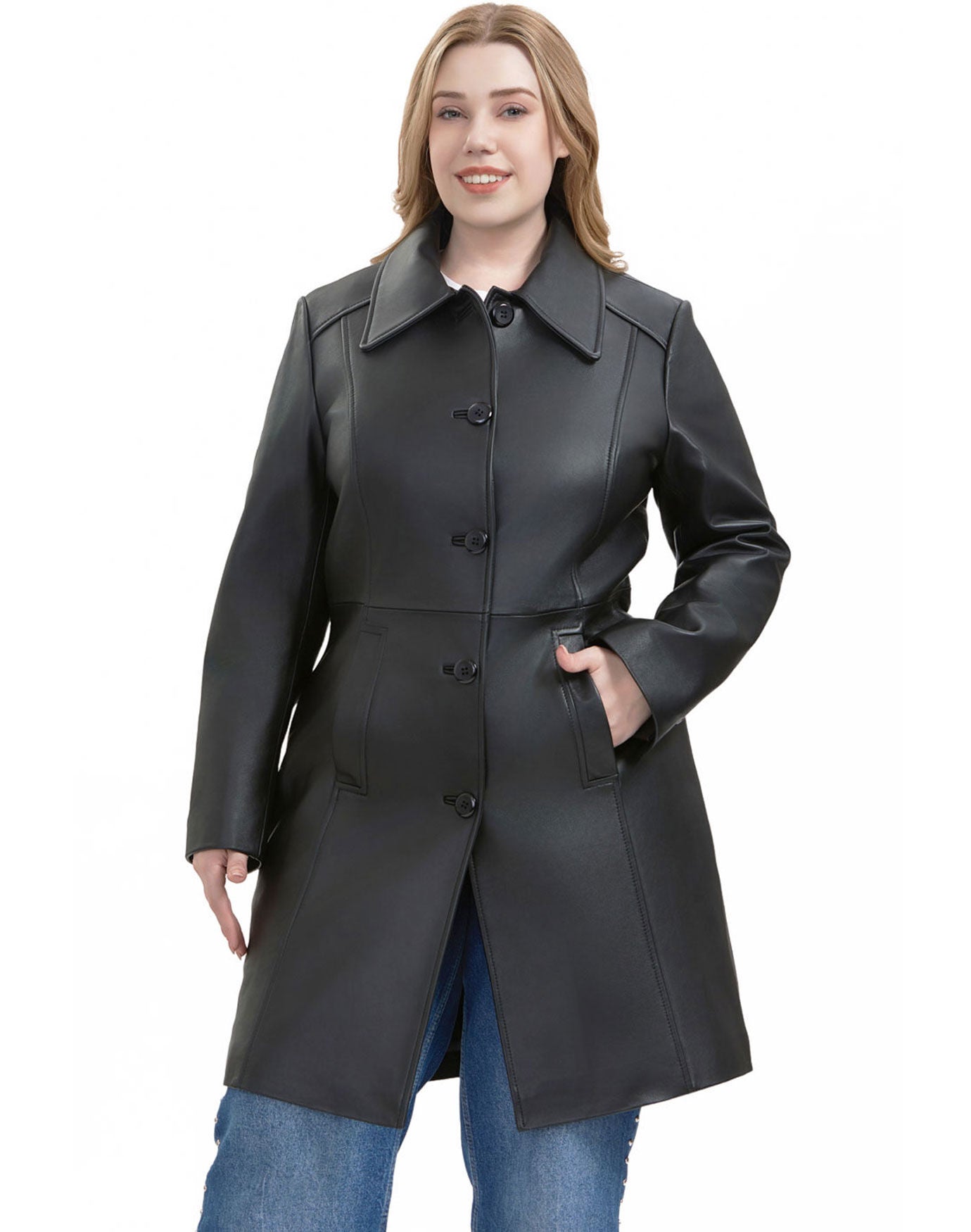 Maisy Leather Long Coat, Black, alternate image number 3
