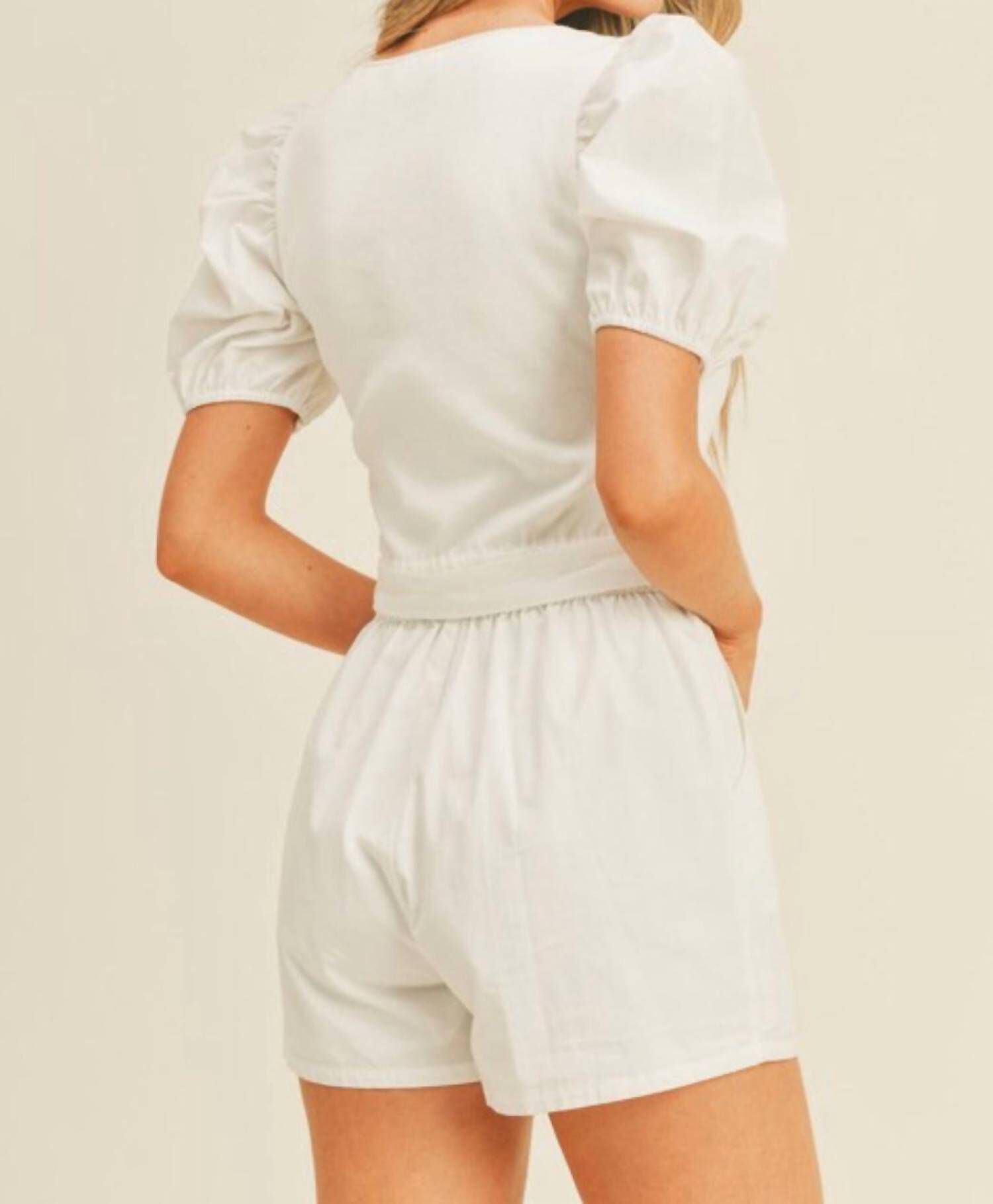 PUFF SLEEVE ROMPER IN WHITE, , alternate image number 5