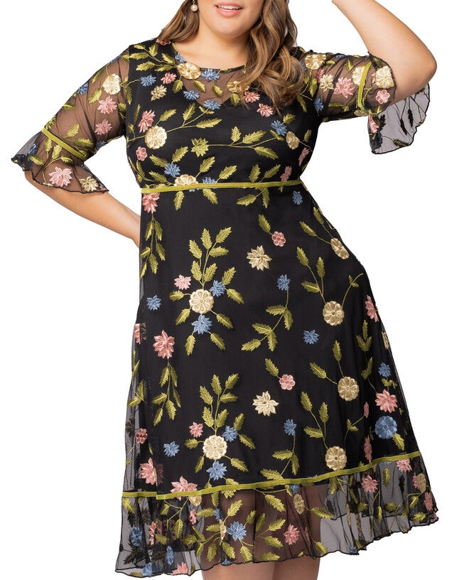 Wildflower Embroidered Dress, BLACK BLOSSOM PRINT / Black, alternate image number 2