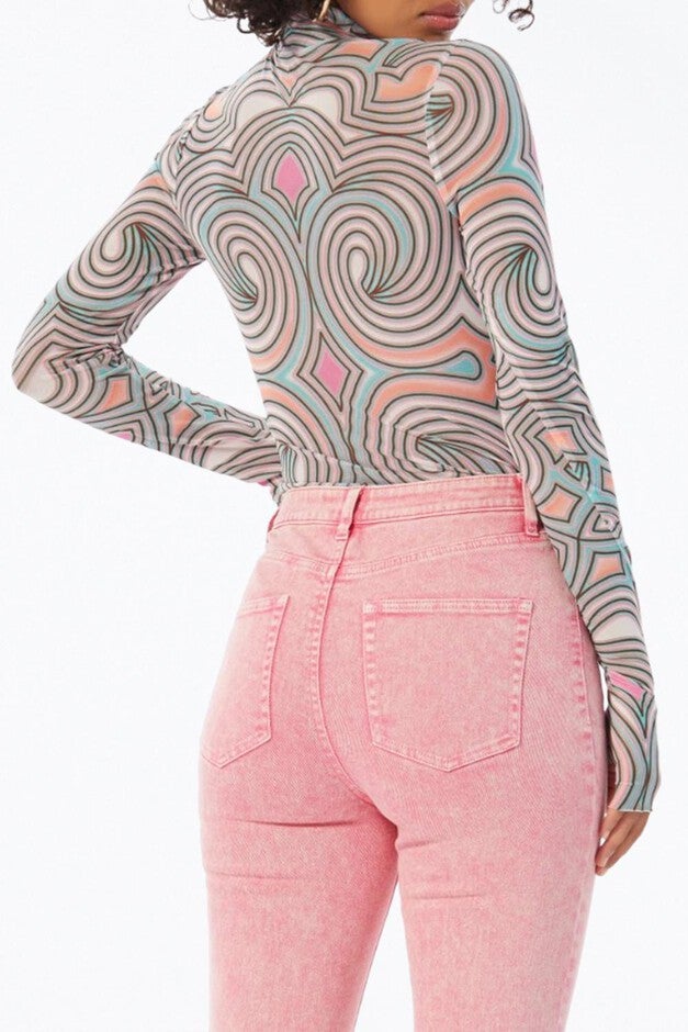 ZADIE POWER MESH TURTLENECK TOP IN PASTEL GEO, , alternate image number null