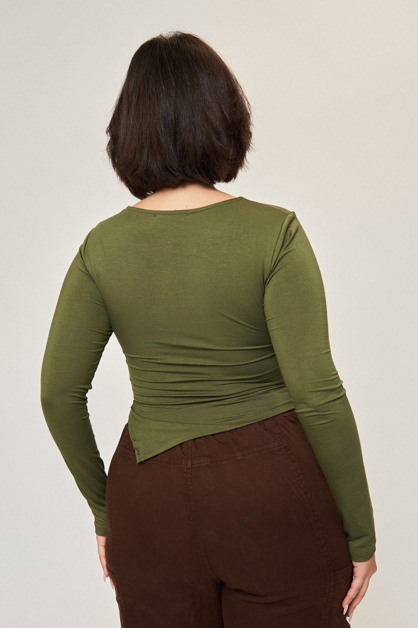 Chloe Asymmetrical Split Top, Army Green / Olive Green, alternate image number 2