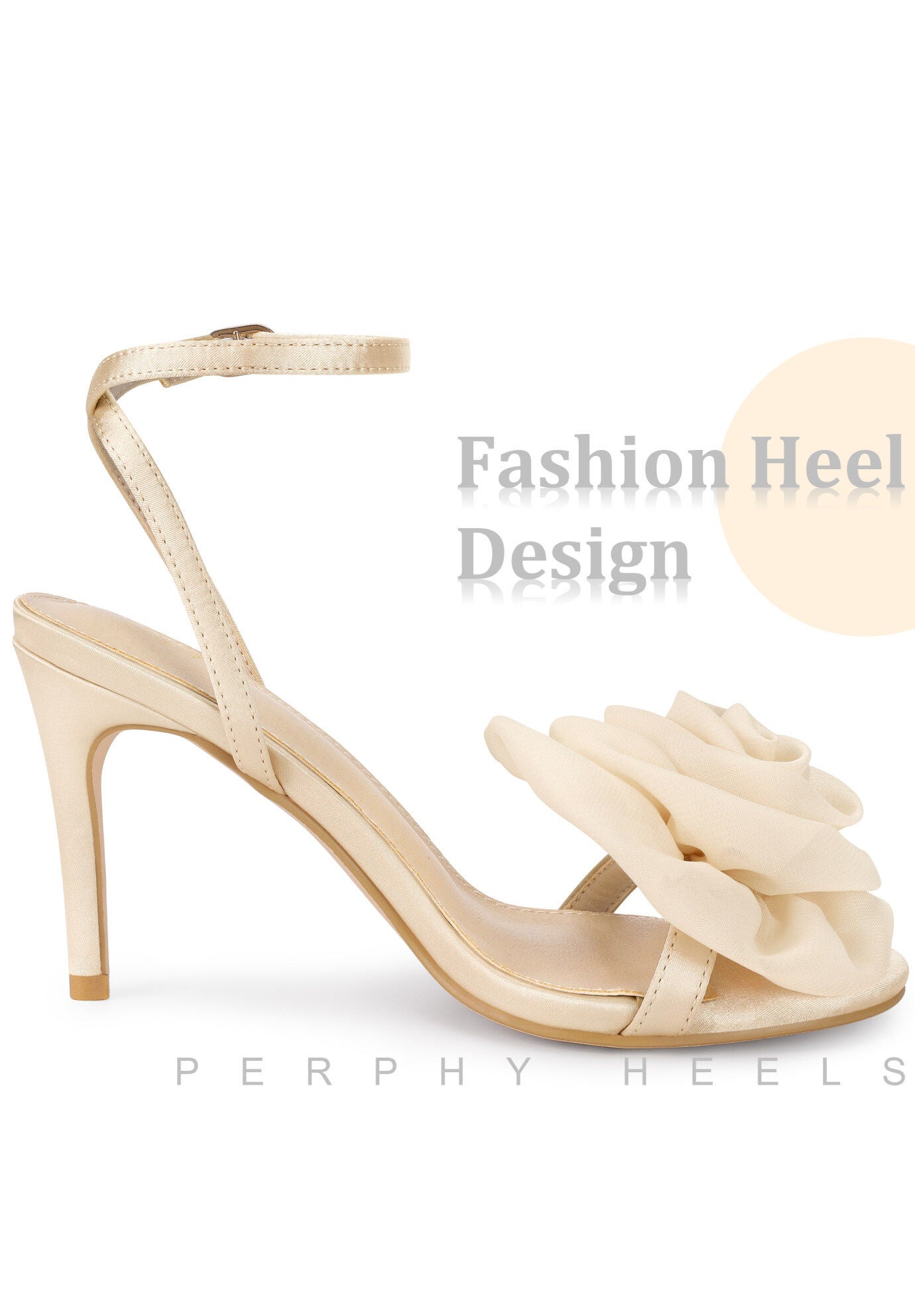 Flower Stiletto High Heels Sandals, Champagne / Gold, alternate image number 3