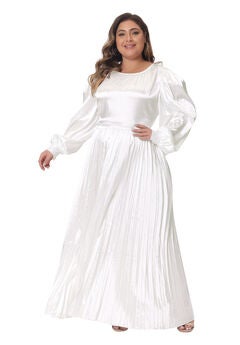 Lantern Long Sleeve Flowy Swing Pleated Maxi Dress