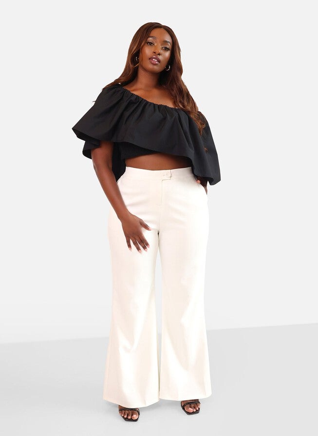 GARDEN ROSE BELL BOTTOM PANTS WITH POCKETS, White / White, alternate image number 1
