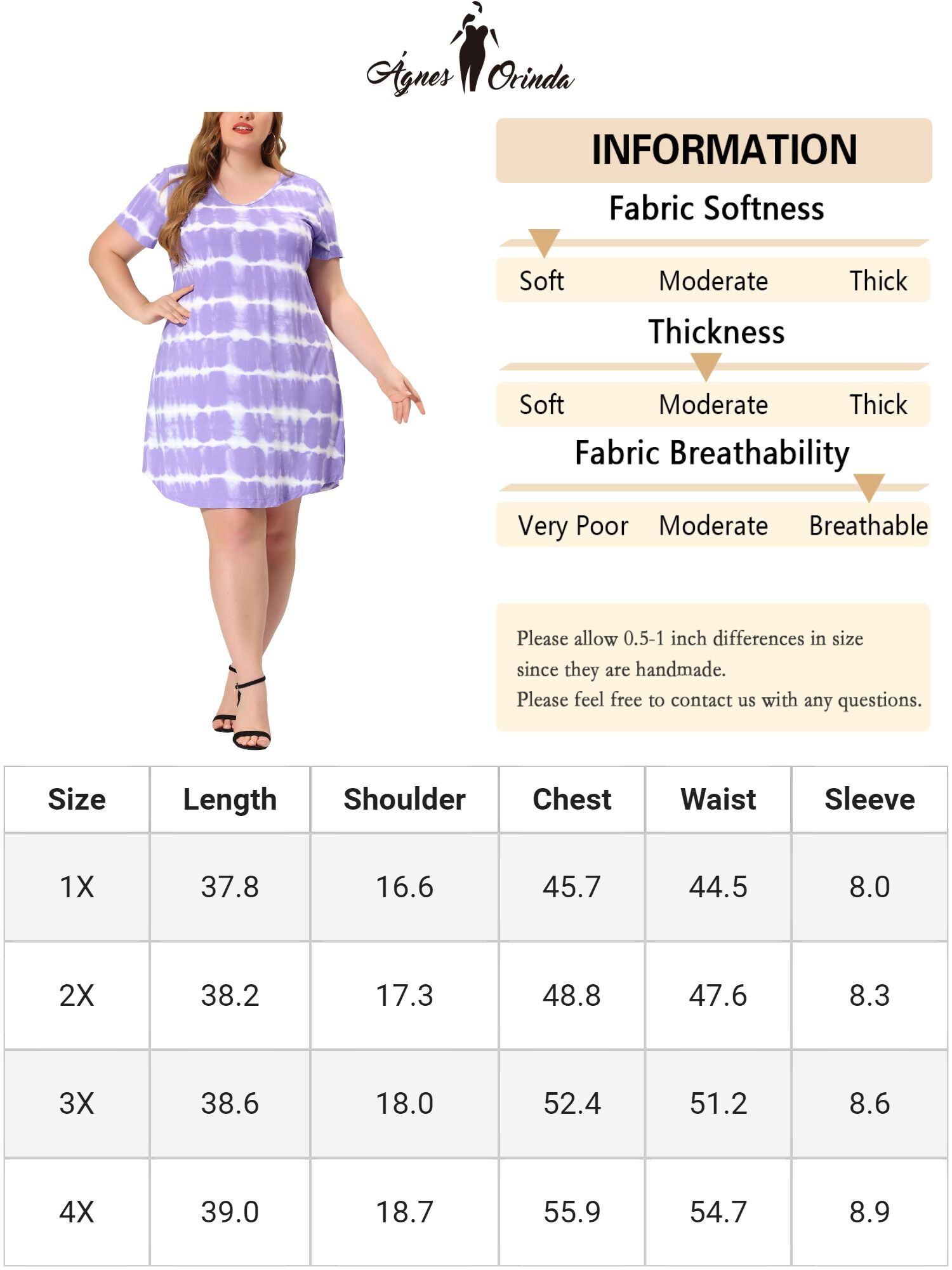 Tie Dye Summer V Neck Short Sleeve Dress, Light Purple / Purple, alternate image number 4