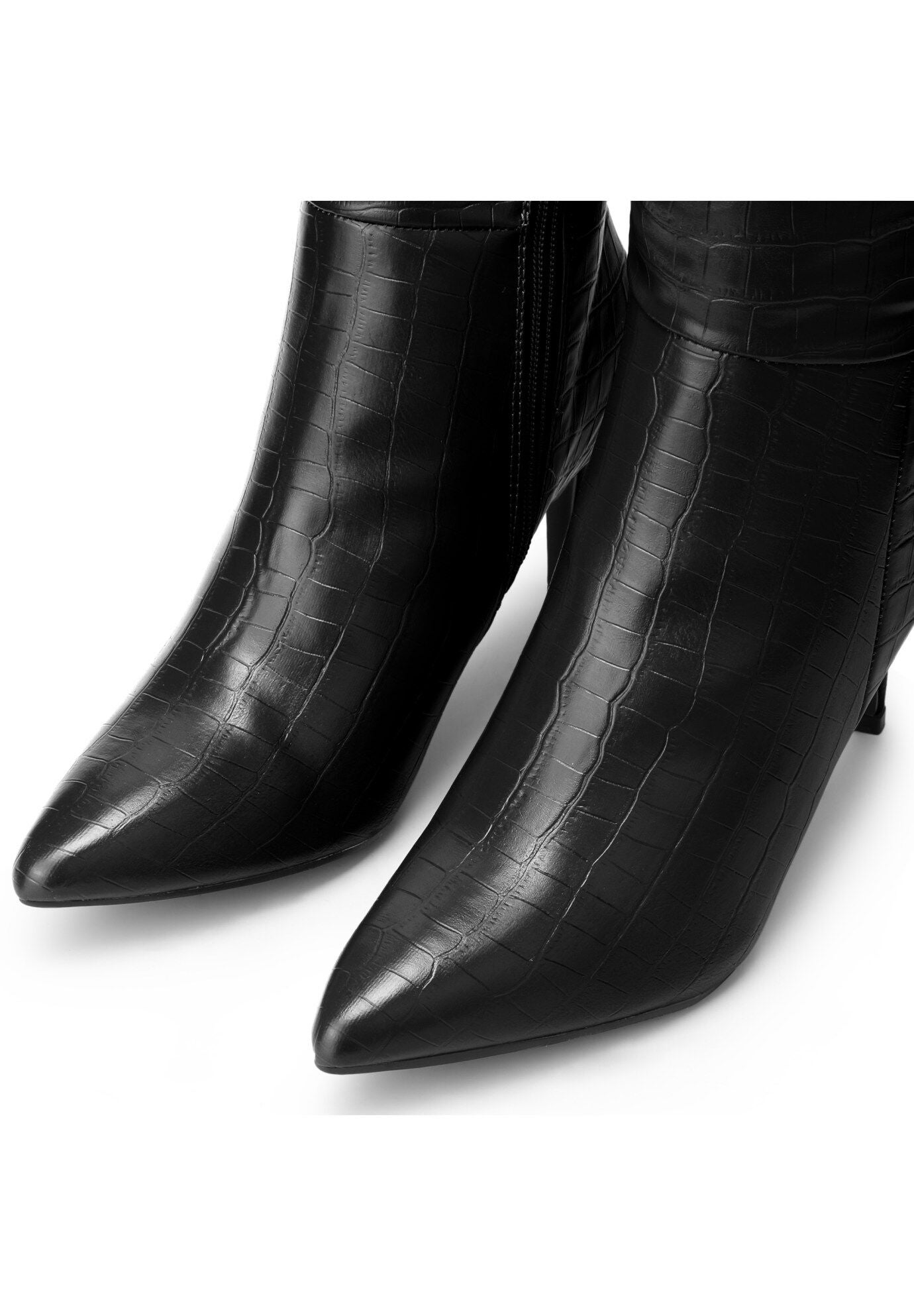 Stone Pattern Stiletto Heels Knee High Boots, Black / Black, alternate image number 1