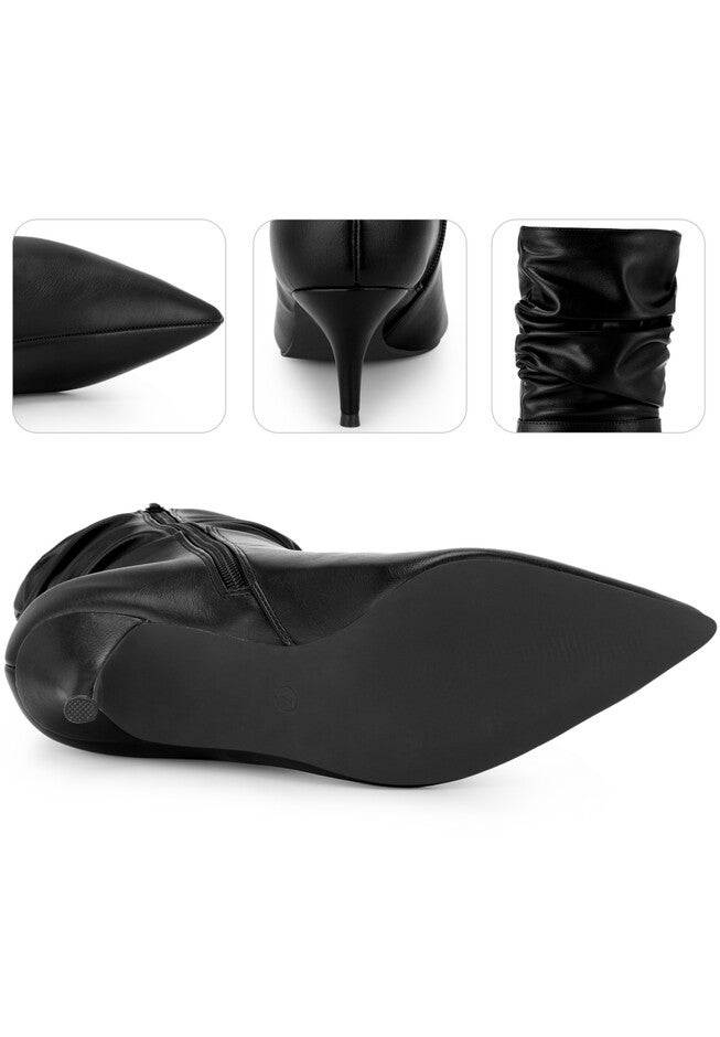 Pointed Toe Slouch Kitten Heel Mid-Calf Boots, Black / Black, alternate image number 2