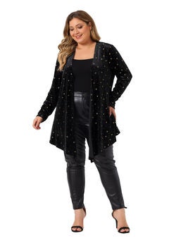 OPEN FRONT DRAPED SHINY VELVET CARDIGAN