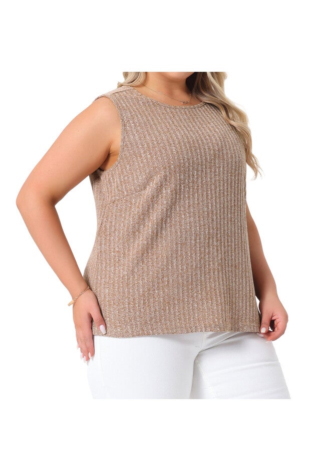 Round Neck Summer Sleeveless Basic Shirt Tank Top, Brown / Brown, alternate image number null