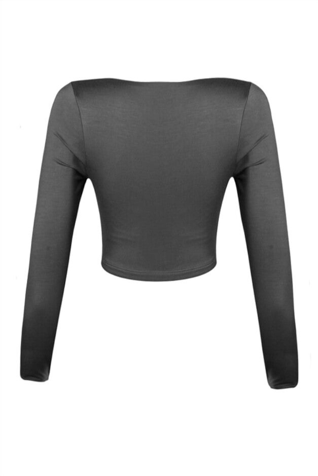 LONG SLEEVE CROP TOP IN BLACK, , alternate image number null