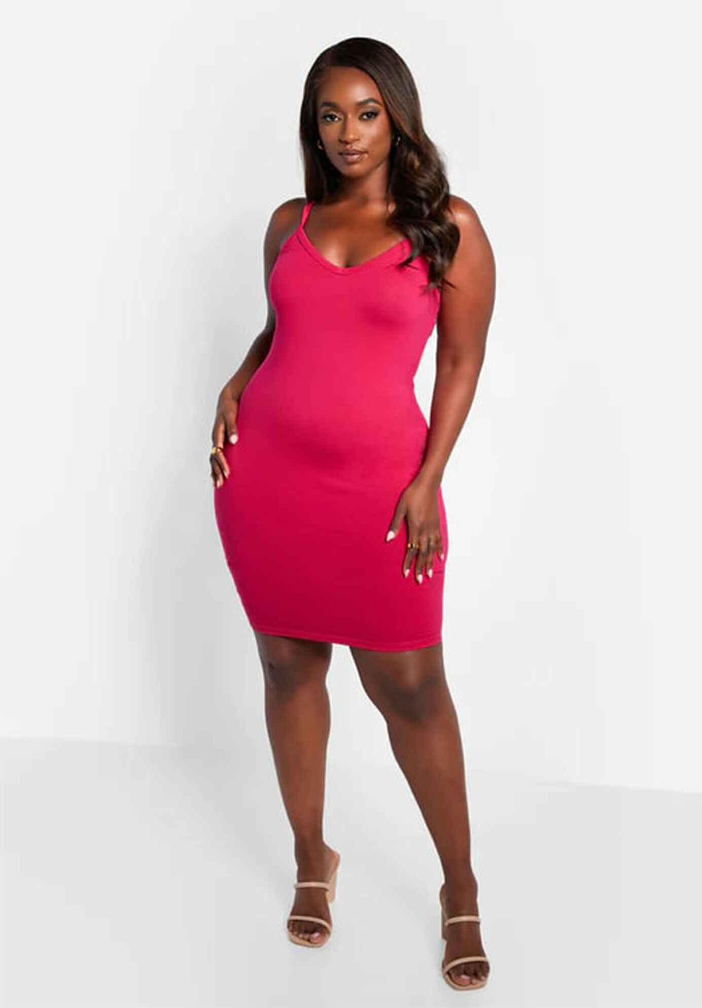 Essential Strappy Mini Bodycon Dress, Fuchsia / Deep Fuchsia, alternate image number 4