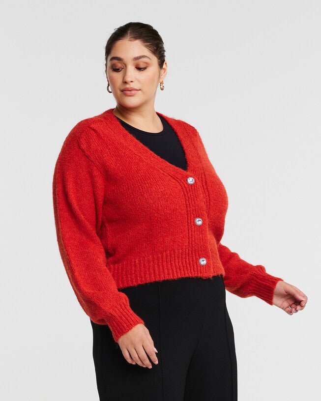 Embellished Red Knitted Cardigan, , alternate image number 7