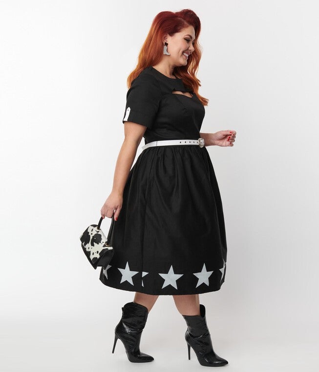 Unique Vintage Plus Size Black & White Star Cut Out Dress, , alternate image number 6