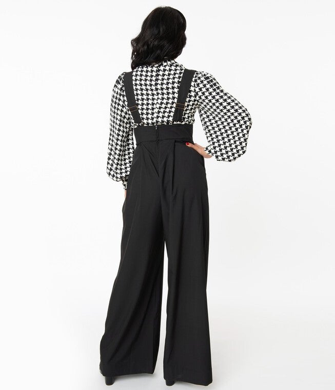 Unique Vintage Black Wide Leg Rochelle Suspender Pants, , alternate image number 5