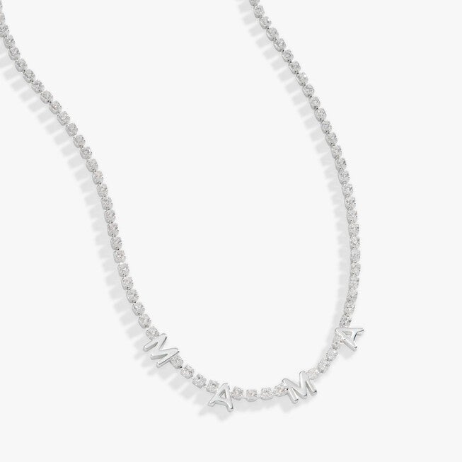 "Mama" Crystal Tennis Necklace, Silver / Silver, hi-res image number 0