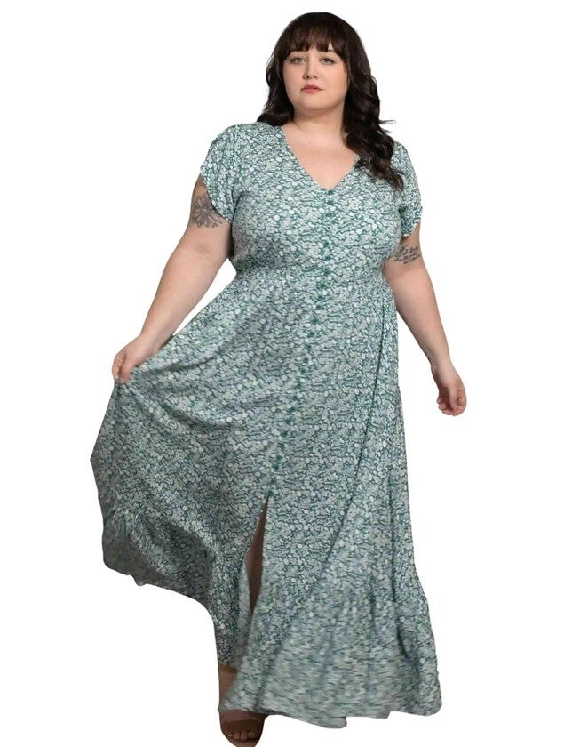 Florence Maxi Dress Ditsy Print Green, Green / Sage Green, alternate image number null