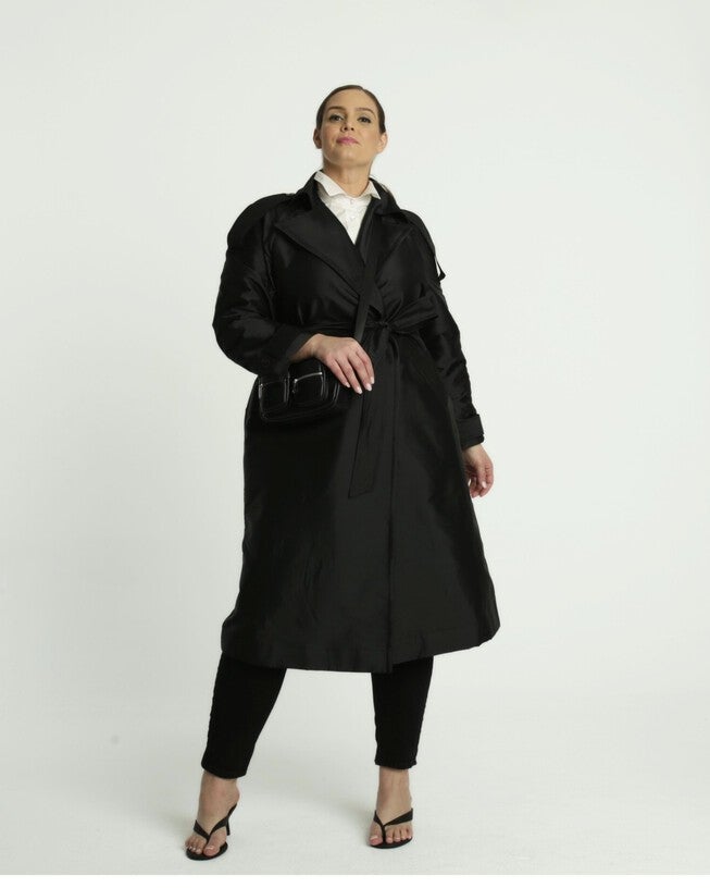 Modern Classic Black Taffeta Trench, , alternate image number 2