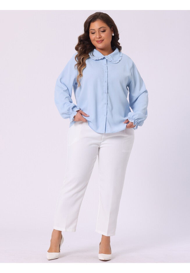 PETER PAN LONG SLEEVE CHIFFON BUTTON DOWN SHIRT, Light Blue / Light Blue, hi-res image number 0