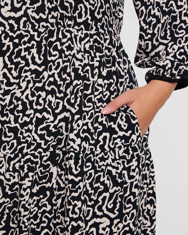 Sparrow Long Sleeve Midi Dress, BlackCream / Black, alternate image number 2