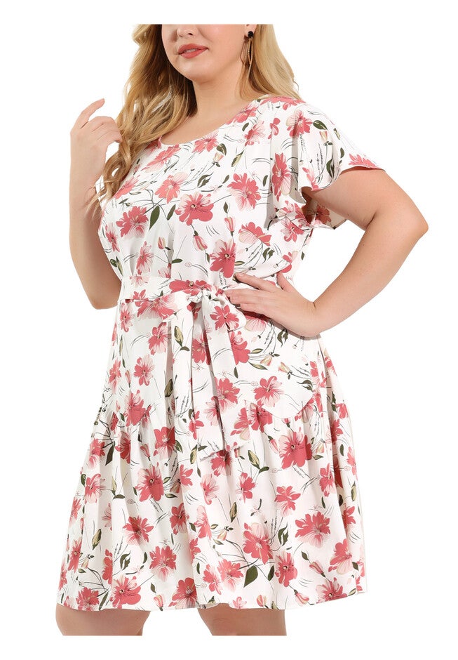 Summer Floral Flare Short Sleeve Swing Dress, White / White, alternate image number 1