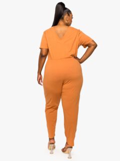 KYLIE V NECK JUMPSUIT, Clay / Mustard, alternate image number 1