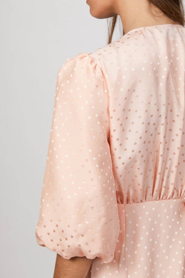 MIDI DRESS WITH CHAIN IN PEACH JACQUARD, Peach Jacquard / Pink, alternate image number null