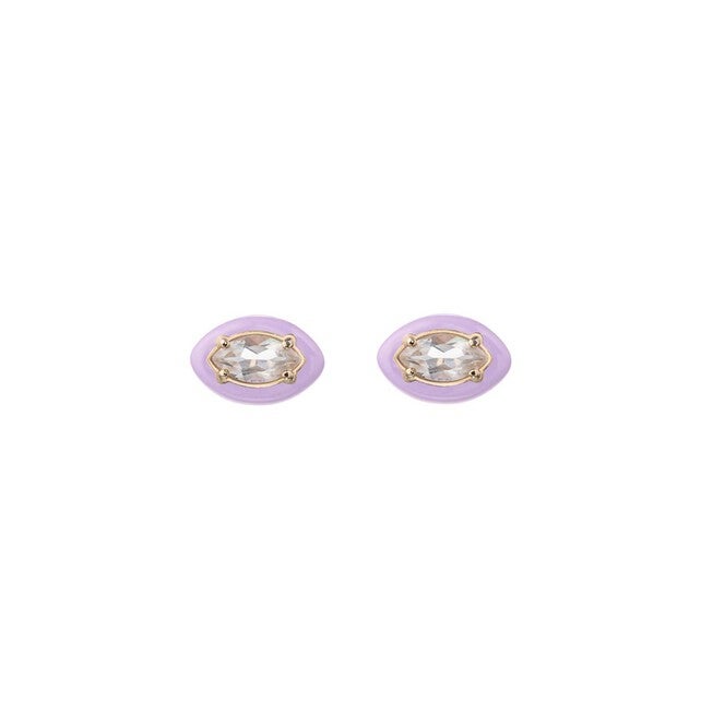 "SWEETNESS" LAVENDER ENAMEL & ROCK CRYSTAL EARRING IN PURPLE, Purple / Purple, hi-res image number null
