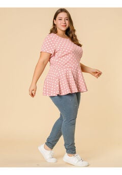 Casual Short Sleeve Polka Dots Peplum Tops Shirts