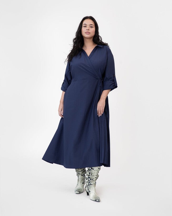 Long Sleeve Midi Shivon Dress, Maritime Blue / Navy, hi-res image number 0