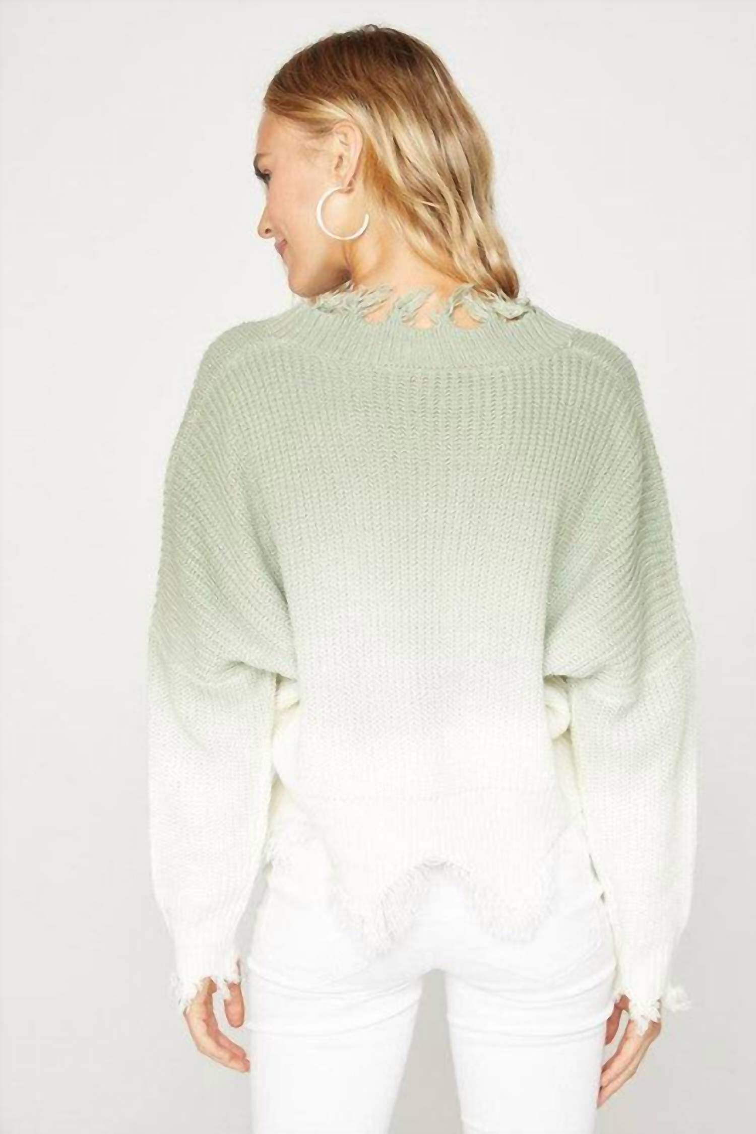 OMBRE SWEATER IN OMBRE GREEN AND WHITE, , alternate image number 7