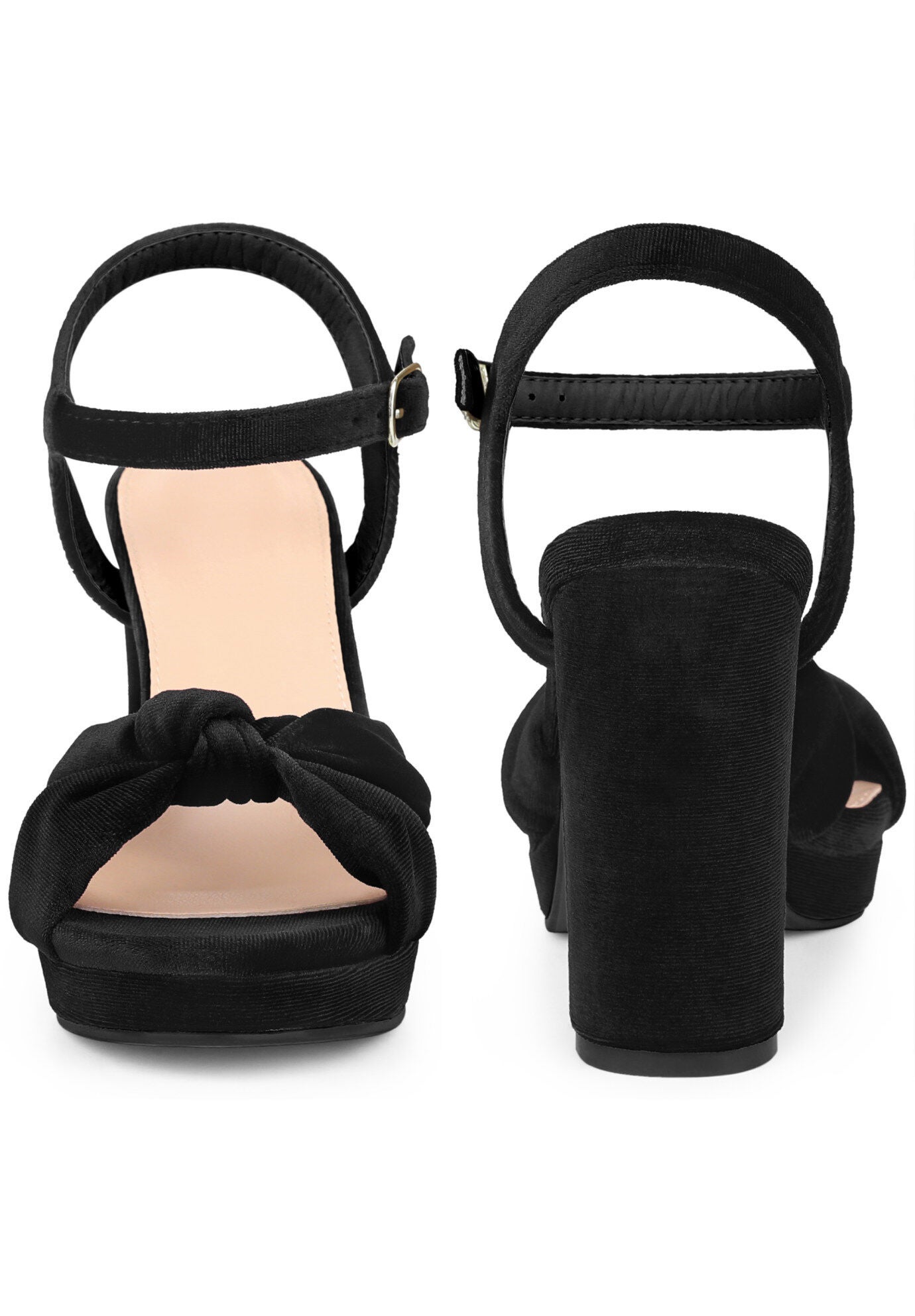 Knot Platform Velvet Block Heel Sandals, Black / Black, alternate image number 1