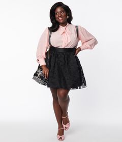 Unique Vintage Black Polka Dot Tulle Suspender Mini Skirt