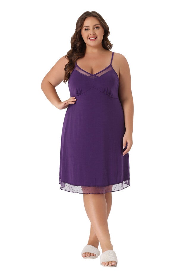 MESH CHEMISE V NECK SLEEPWEAR NIGHTDRESS, Purple / Purple, hi-res image number 0