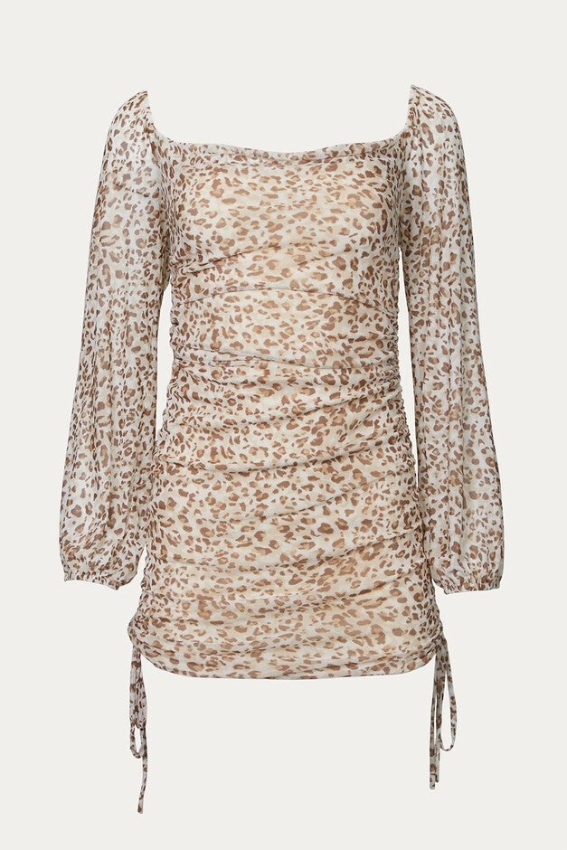 LEOPARD MESH MINI DRESS IN TAUPE/MOCHA, TaupeMocha / Brown, alternate image number null