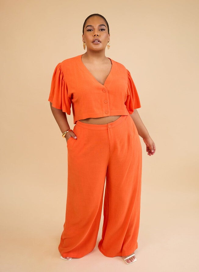 LETICIA LINEN FLARE SLEEVE BLOUSE - BURNT ORANGE, Orange / Orange, alternate image number null