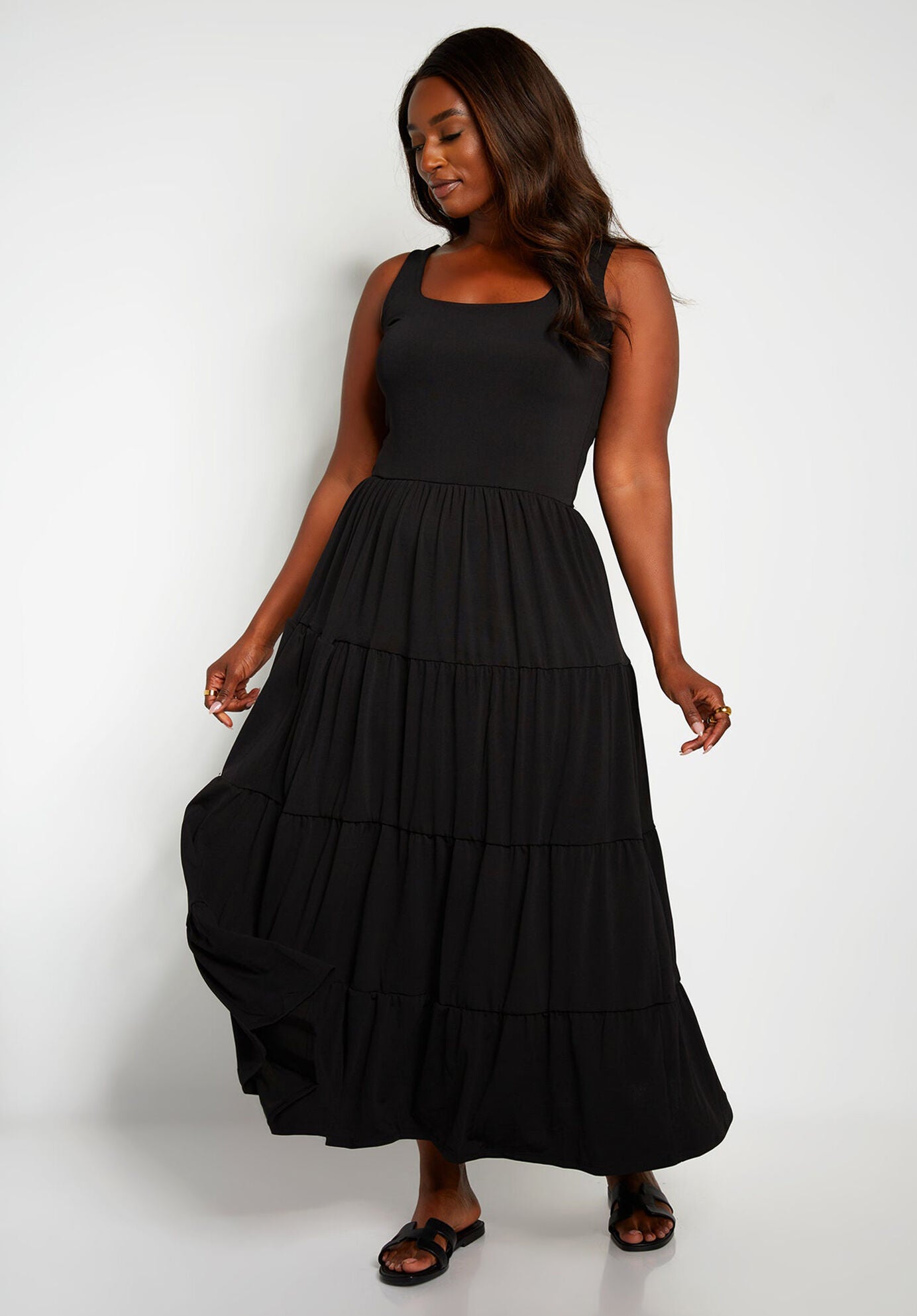 Unwind Tiered Maxi Skater Dress W. Turban, Black / Black, hi-res image number 0