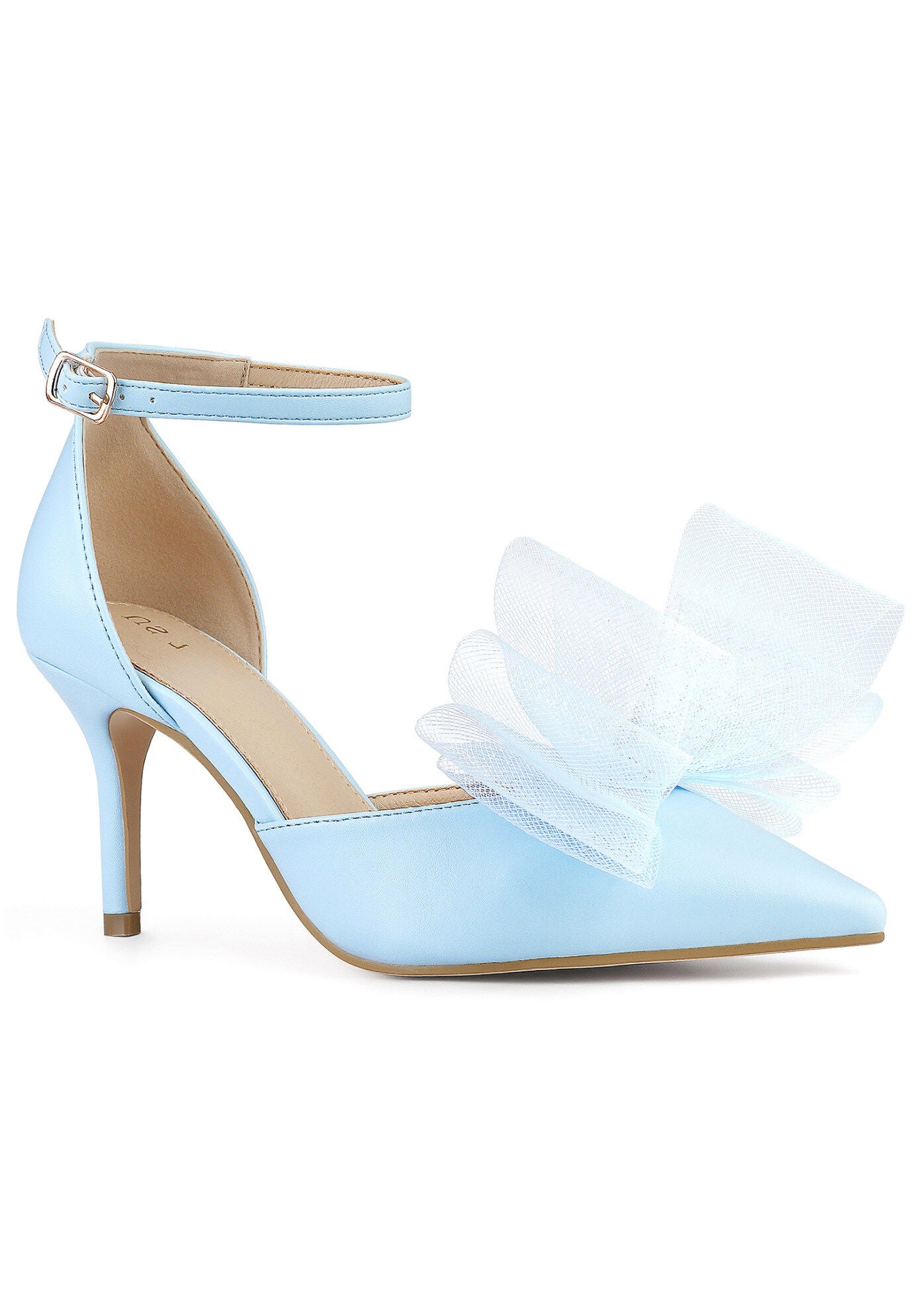 Bow Tie Ankle Strap Stiletto High Heels Wedding Pumps, Sky Blue / Light Blue, hi-res image number 0