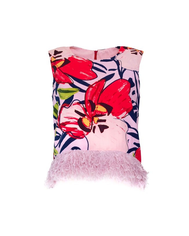 Feather' Hem Floral Top, Pink / Pink, hi-res image number 0